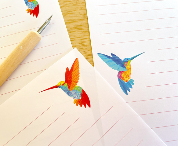 ハチドリのレターセット（シール付）洋2封筒 A5便箋 手紙 お礼状 ファンレター 動物 鳥 おしゃれ 可愛い 4枚目の画像