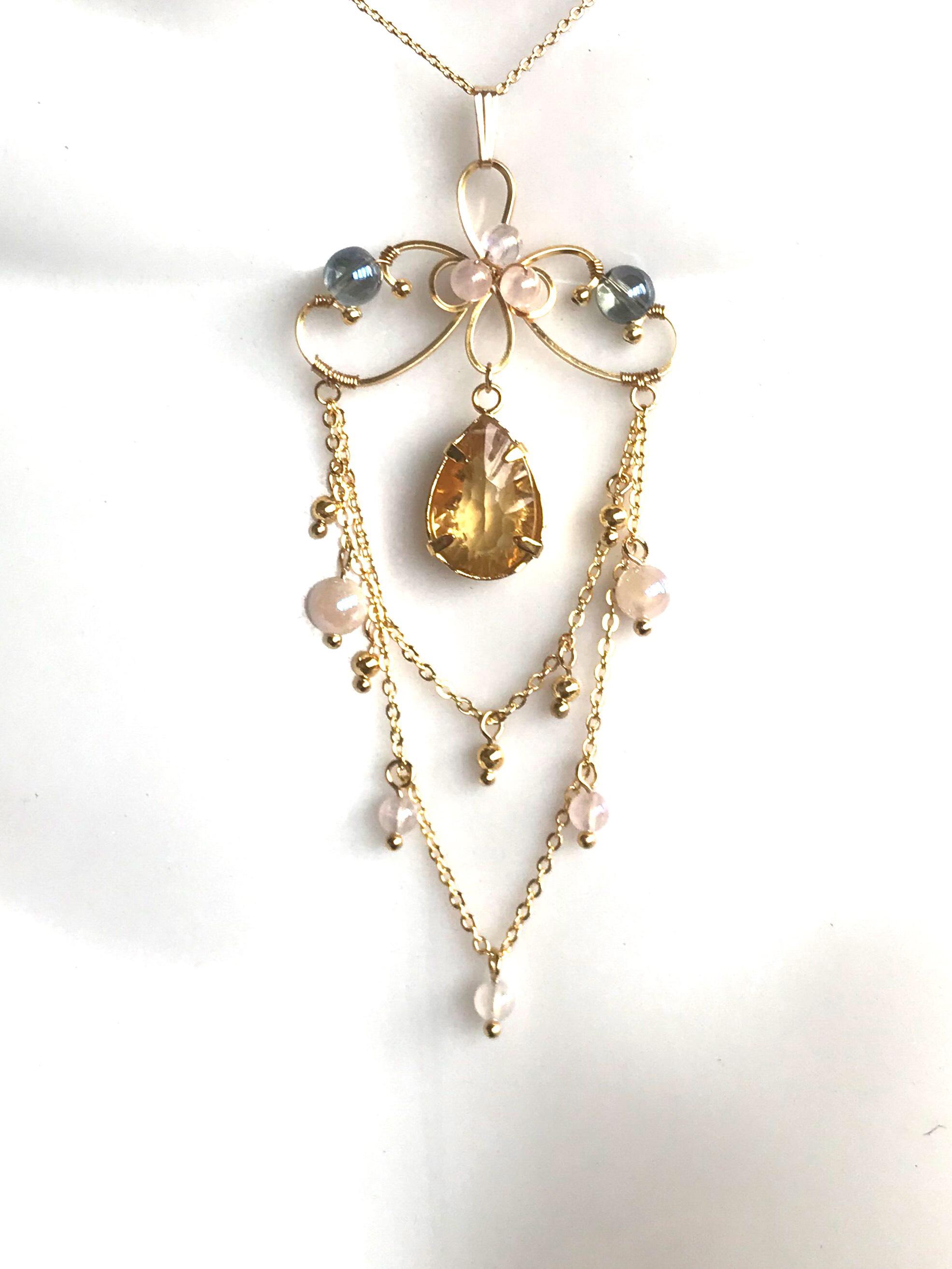 大粒シトリン コンケープカット ネックレス1点のみ