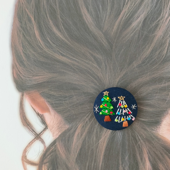 【受注製作】キラキラクリスマスツリー刺繍ブローチor刺繍ヘアゴム 8枚目の画像