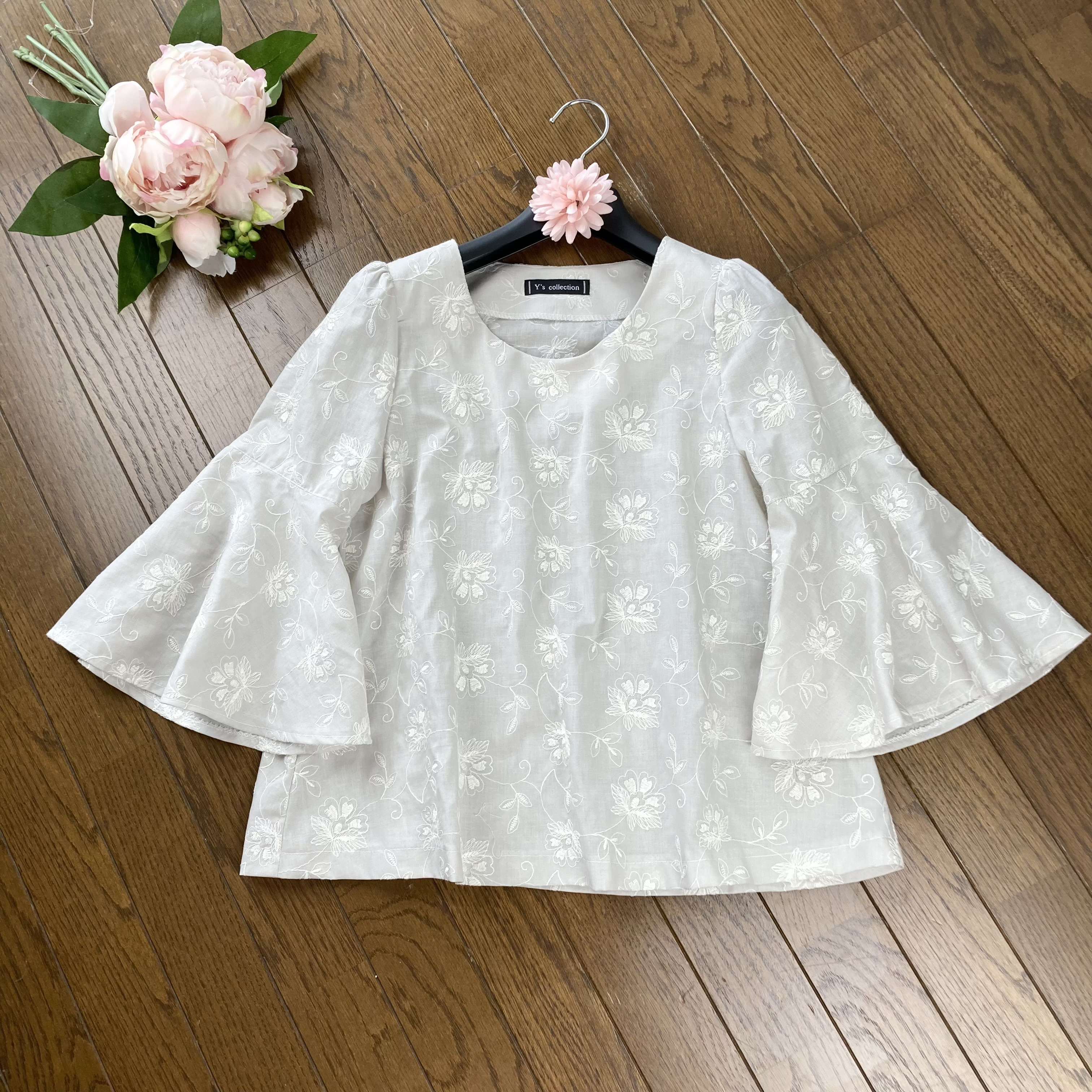 ◆ベルスリーブ・ブラウス・コットン・刺繍