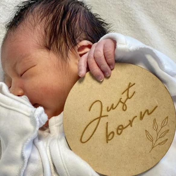 【送料込】Just born レターバナー　プレート　月齢　木製　ニューボーンフォト 2枚目の画像