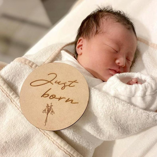 送料込】Just born プレート レターバナー ニューボーンフォト 木製