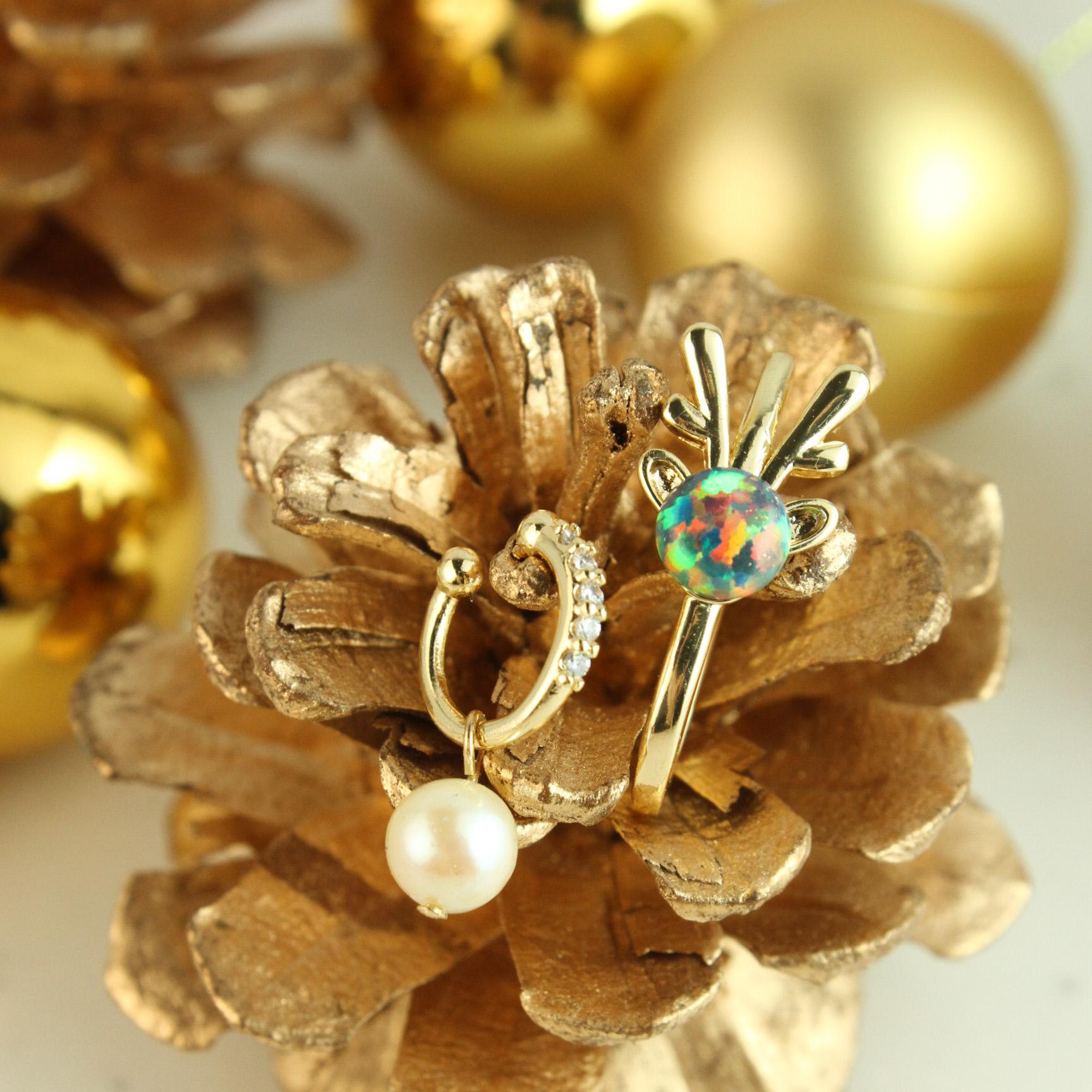 【14Kgfイヤーカフセット（ギフト包装）】*あこや真珠/京都オパール*