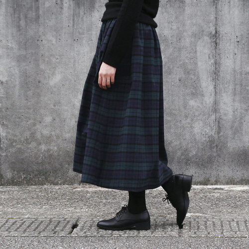 即納】タータンチェック ロングスカート（ブラックウォッチ）起毛