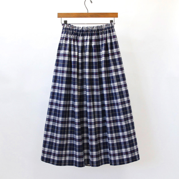 【即納】タータンチェック ロングスカート（ドレスタータン）ネイビー 紺 チェック 起毛 1枚目の画像