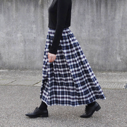 【即納】タータンチェック ロングスカート（ドレスタータン）ネイビー 紺 チェック 起毛 5枚目の画像