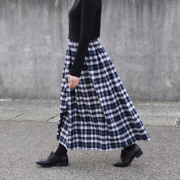 【即納】タータンチェック ロングスカート（ドレスタータン）ネイビー 紺 チェック 起毛 5枚目の画像