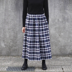 【即納】タータンチェック ロングスカート（ドレスタータン）ネイビー 紺 チェック 起毛 3枚目の画像