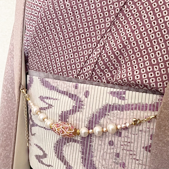 【2way】ヴェネチア製アンティークビーズと淡水パールの羽織り紐/ブレスレット✤専用BOX付き 8枚目の画像