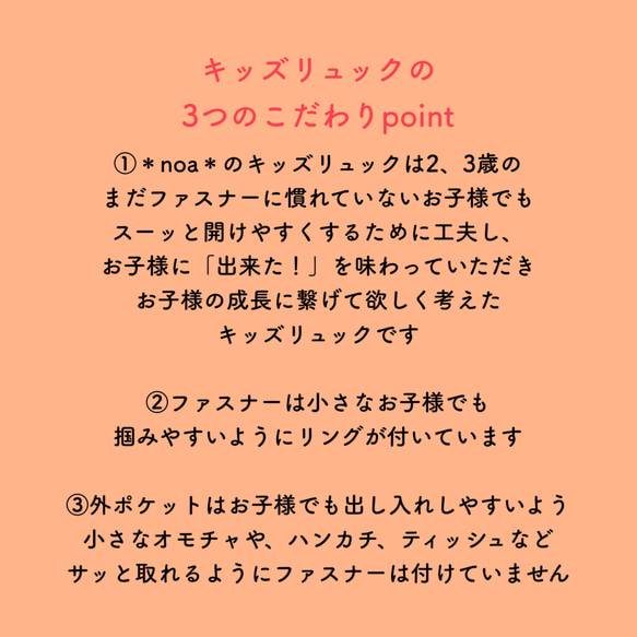 開けやすさを考えたファスナータイプ＊3、4歳くらいからのキッズリュック＊岡山デニム✖️恐竜柄ベージュ 7枚目の画像