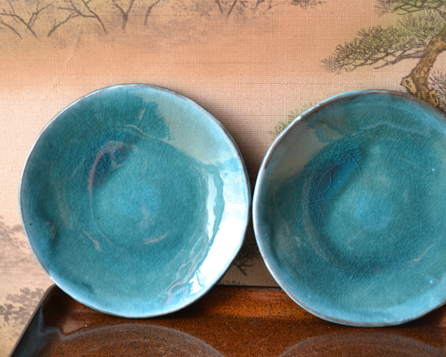 萩原将之　ターコイズ 陶器皿 2枚セット　22cm ff0df564204e14fc635ee51291c11b