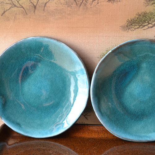 再入荷！】小皿2枚セット ターコイズ ＊小皿 お皿 ☆萩焼 陶器 小皿