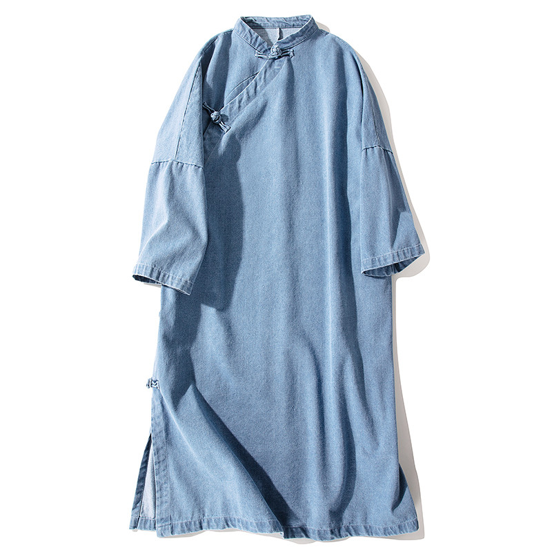 デニムワンピース　長袖ワンピース　ゆとりワンピース　ライトブルー　#L121LBU