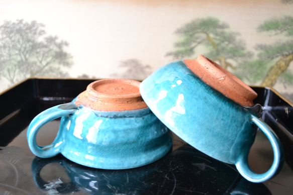 【再入荷！】　ターコイズブルー　スープカップ2個組　＊小鉢　スープ皿　★萩焼き 11枚目の画像