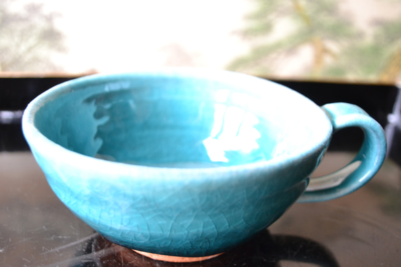 【再入荷！】　ターコイズブルー　スープカップ2個組　＊小鉢　スープ皿　★萩焼き 7枚目の画像