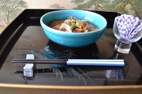 【再入荷！】　ターコイズブルー　スープ皿(大)　スープカップ　　★萩焼 5枚目の画像