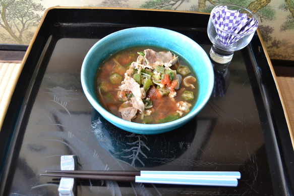 【再入荷！】　ターコイズブルー　スープ皿(大)　スープカップ　　★萩焼 9枚目の画像