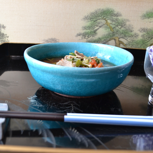 再入荷！】 スープボウル大（ターコイズ） 鉢 スープ皿 ☆萩焼 陶器