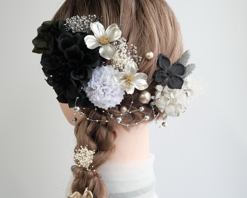 あげはページ　髪飾り A084 黒 ダリアの髪飾り 成人式 卒業式 前撮り 結婚式 水引 ヘッド