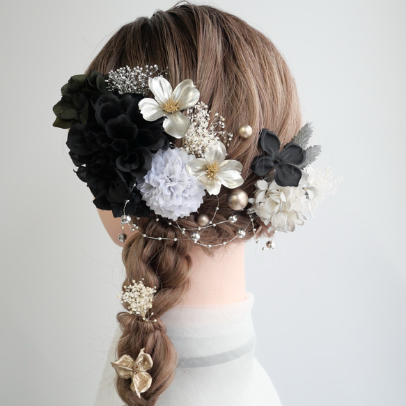 A084 黒 ダリアの髪飾り 成人式 卒業式 前撮り 結婚式 水引 ヘッド