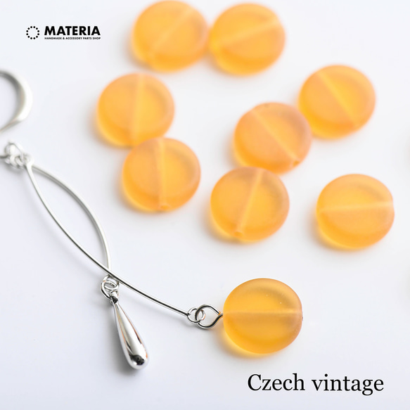 チェコビーズ フラットラウンド オレンジ 4個 ガラスビーズ フロスト