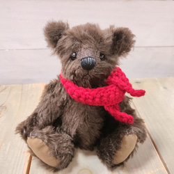 テディベア 赤いマフラー ダークブラウン 24cm くまのぬいぐるみ クマ