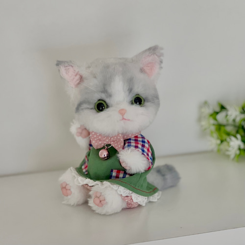 子猫ちゃん（ハチワレ/グレー）」テディベア No.017 ぬいぐるみ