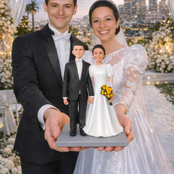3F 【極美品】西欧風 教会 ミニチュア 模型 フィギュア付き（結婚式・ウェディ 写真から作るオーダーメイド夫婦フィギュア｜結婚祝いにそっくり似顔