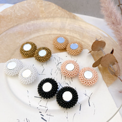 ビーズ刺繍カボション オーダーページ ビーズ刺繍カボション】ホワイト アイボリー ライトグリーン ビーズ