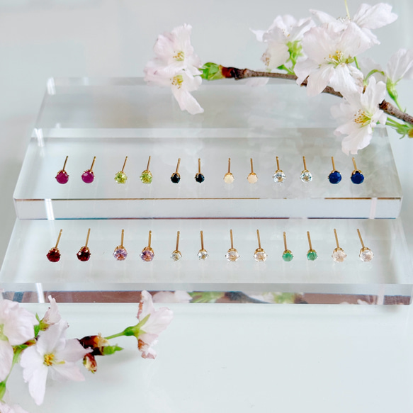 《1月〜12月誕生石》誕生石一粒ポストピアス スタッドピアス サージカルステンレス 14kgf シルバーカラー 誕生日 3枚目の画像