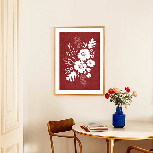 北欧 風 インテリア アート ポスター【 white painted. 】レッド :/128
