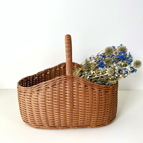 ウェーブのワンハンドルかごLサイズ（くるみ）小物入れ 収納かご かご