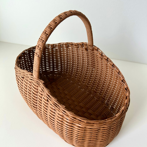 ウェーブのワンハンドルかごLサイズ（くるみ）小物入れ 収納かご かご