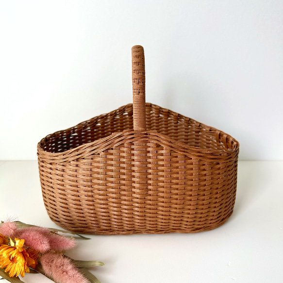 ウェーブのワンハンドルかごLサイズ（くるみ）小物入れ 収納かご かご
