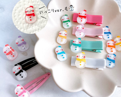 ꫛꫀꪝ【雪だるま】ベビーヘアクリップ　キッズヘアクリップ　ヘアピン ゆきだるま ヘアクリップ/パッチンピン 【冬 雪だるま】ヘアピン