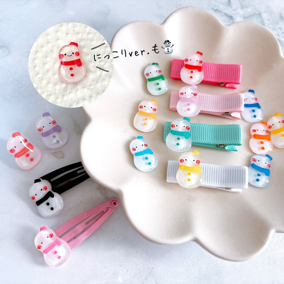 ꫛꫀꪝ【雪だるま】ベビーヘアクリップ　キッズヘアクリップ　ヘアピン ゆきだるま ヘアクリップ/パッチンピン 【冬 雪だるま】ヘアピン