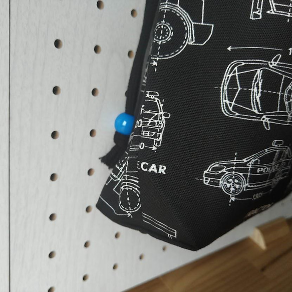 【巾着型上履き入れ】車の設計図　黒×コバルト 7枚目の画像