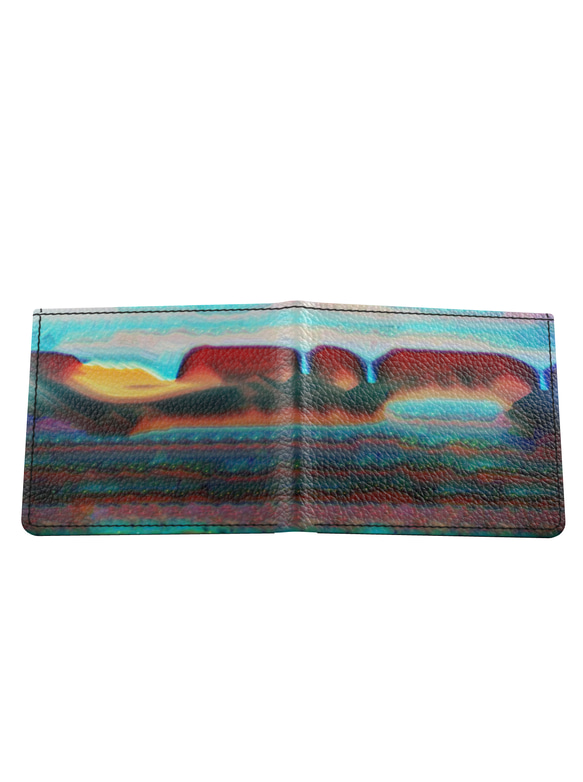 色鮮やかな未知の世界の大陸と地層が神秘的でお洒落なボーダー模様 二つ折り財布 本革 7枚目の画像