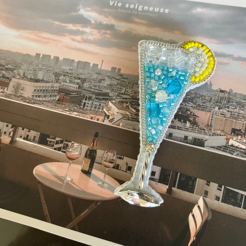 タケコブター カクテル ビーズ 刺繍 ブローチ ハンドメイドアクセサリー タケコブター カクテル ビーズ 刺繍 ブローチ ハンドメイド