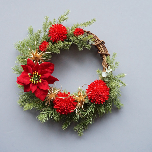 造花♪クリスマスリース♪ No.xmas-14463/大型クリスマスリース23-(1)43x42cm/アーティフィシャル