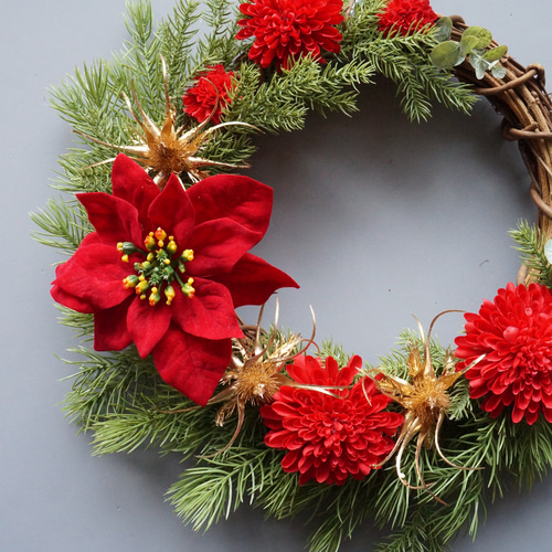 クリスマスリース 赤 造花 サンタ付き❣️リンリン❣️ クリスマスリース 赤 造花 サンタ付き❣️リンリン様専用❣️ 2WAY