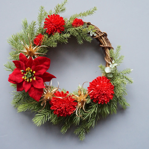 クリスマスリース 造花（アーティフィシャルフラワー） 玄関をおしゃれ