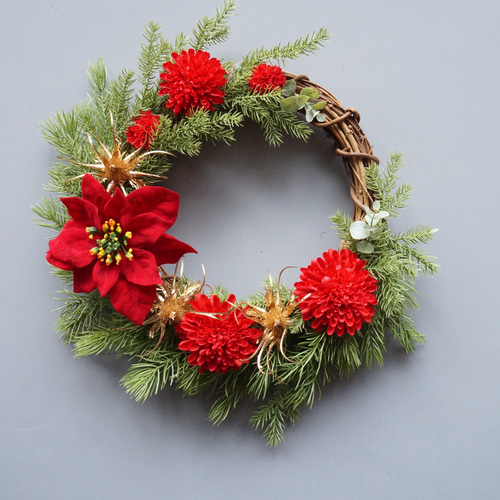 クリスマスリース 造花（アーティフィシャルフラワー） 玄関をおしゃれ