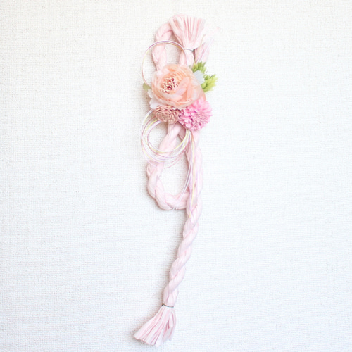 明るく華やかなピンクのしめ縄リース お正月飾り しめ縄 しめ縄リース