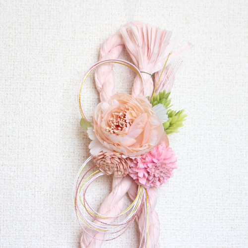 明るく華やかなピンクのしめ縄リース お正月飾り しめ縄 しめ縄リース