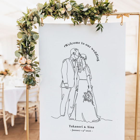 ウェルカムボード 一筆書きラインアート デザイン④ シンプル │ウェディング 結婚式 1枚目の画像