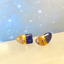 流星群＊Lapis lazuli×Rutile quartz＊金継ぎピアス／M~S size 3枚目の画像