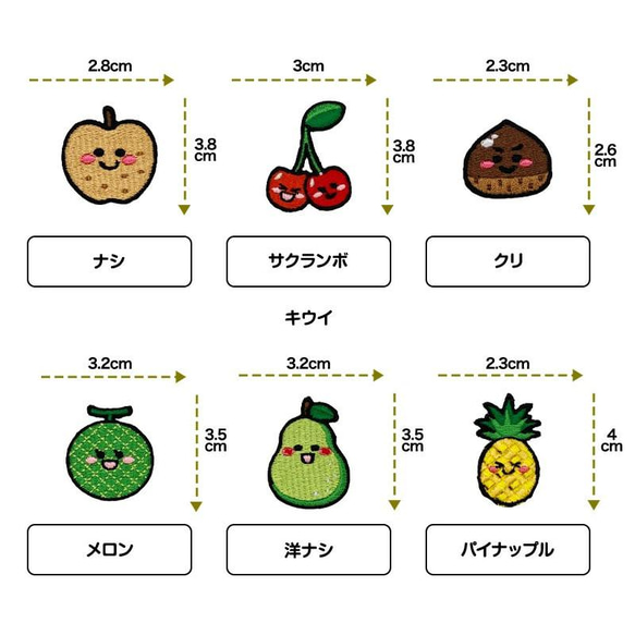 フルーツ 果物 くだもの ワッペン 5枚セット 日本製 子供 マスク シャツ 肌着 タオル 帽子 アイロン 接着 デコる 4枚目の画像