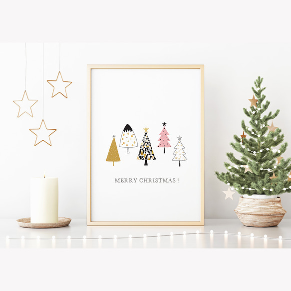 《超早割2022》北欧ポスター クリスマスツリー/ i0349 / クリスマスツリーやお家　可愛いオーナメント 1枚目の画像