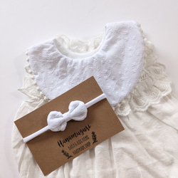 lehtiä Lace bib（white）コットン刺繍レースのスタイ　ご出産祝い・フォーマル・お宮参り 10枚目の画像